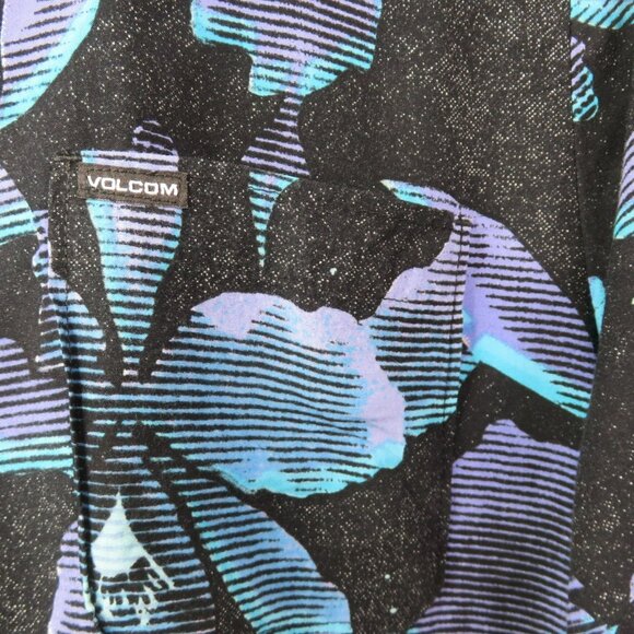 Volcom Hawaiian Shirt Youth 14 XL Black Blue Purple Floral Skate Surf SS - Picture 3 of 11